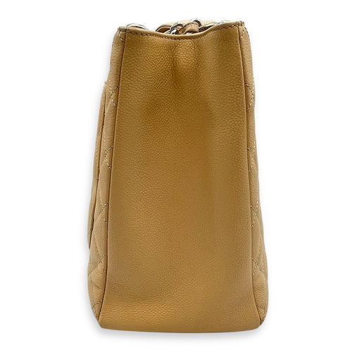 GST Beige Shoulder Bag in Caviar Leather, Silver hardware