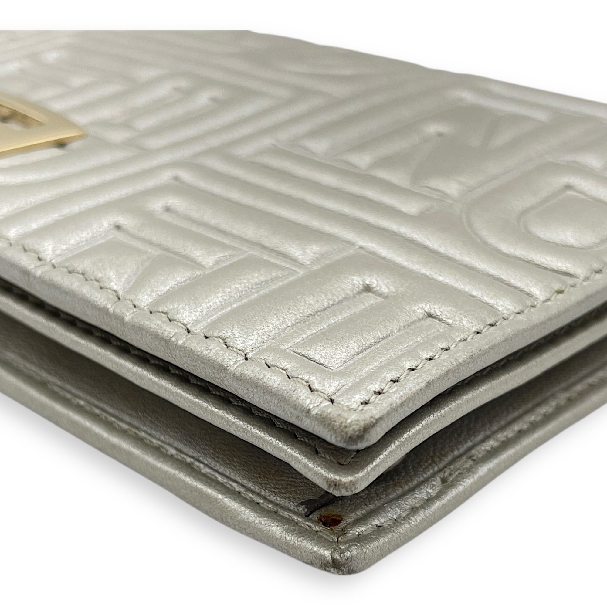 Metallic Embossed Leather Silver Wallet on Chain , Gold hardware