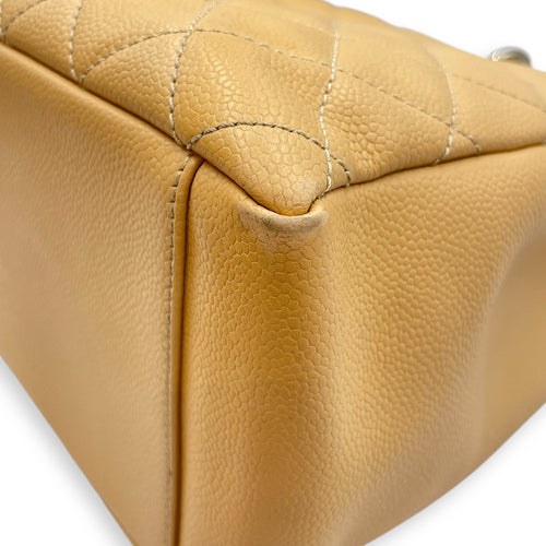GST Beige Shoulder Bag in Caviar Leather, Silver hardware