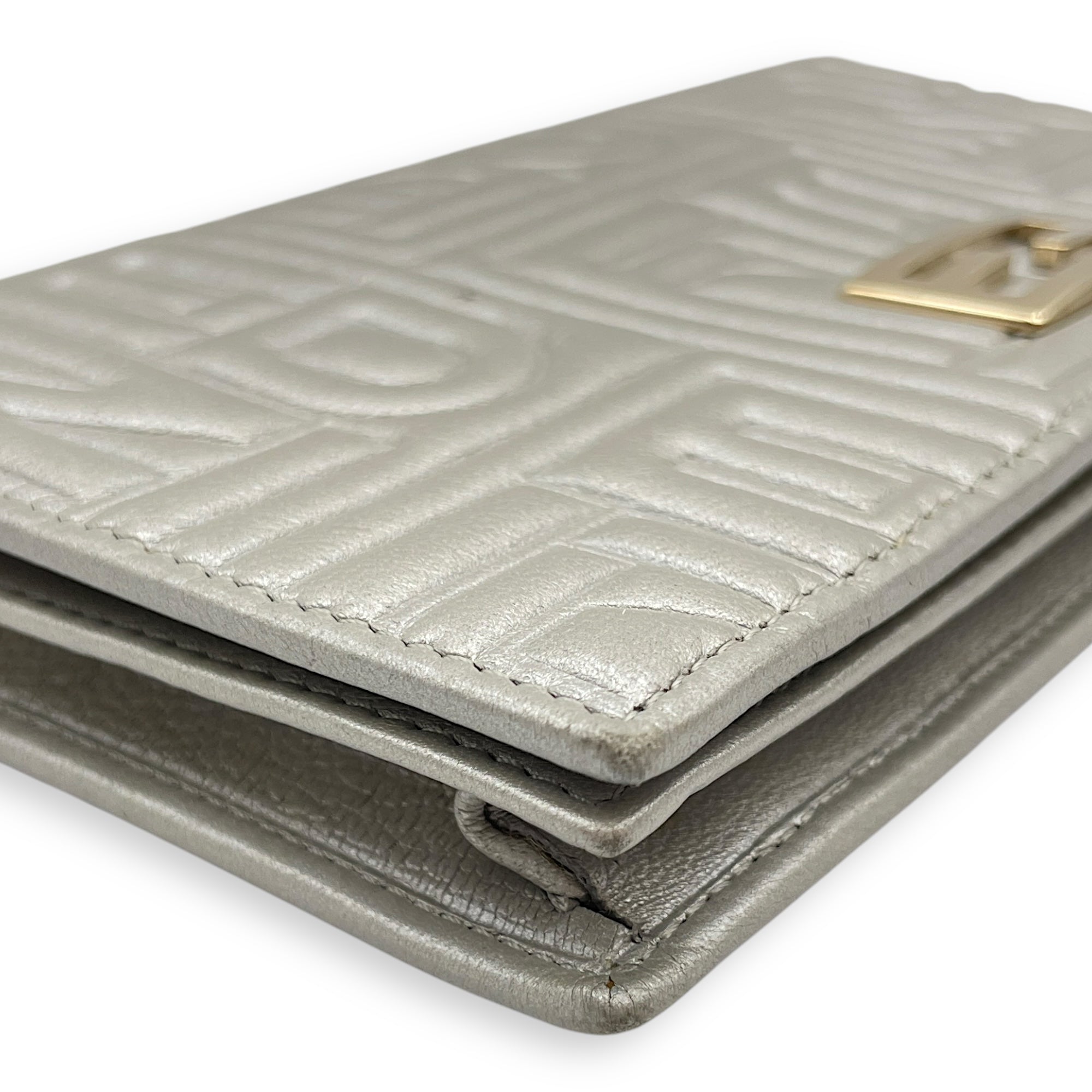 Metallic Embossed Leather Silver Wallet on Chain , Gold hardware