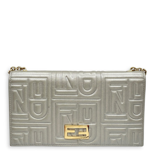 Metallic Embossed Leather Silver Wallet on Chain , Gold hardware