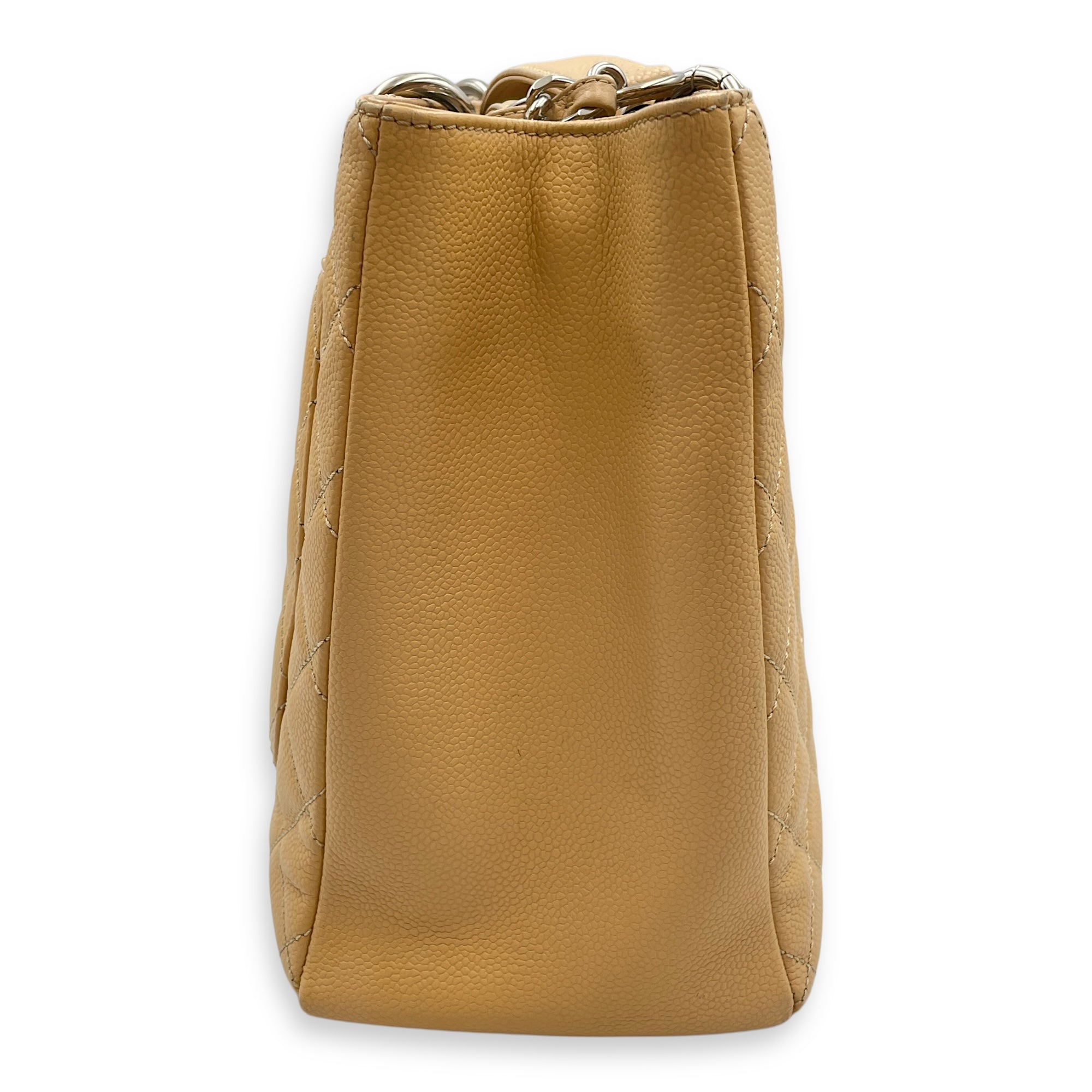 GST Beige Shoulder Bag in Caviar Leather, Silver hardware