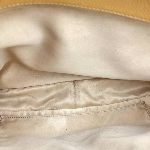 GST Beige Shoulder Bag in Caviar Leather, Silver hardware