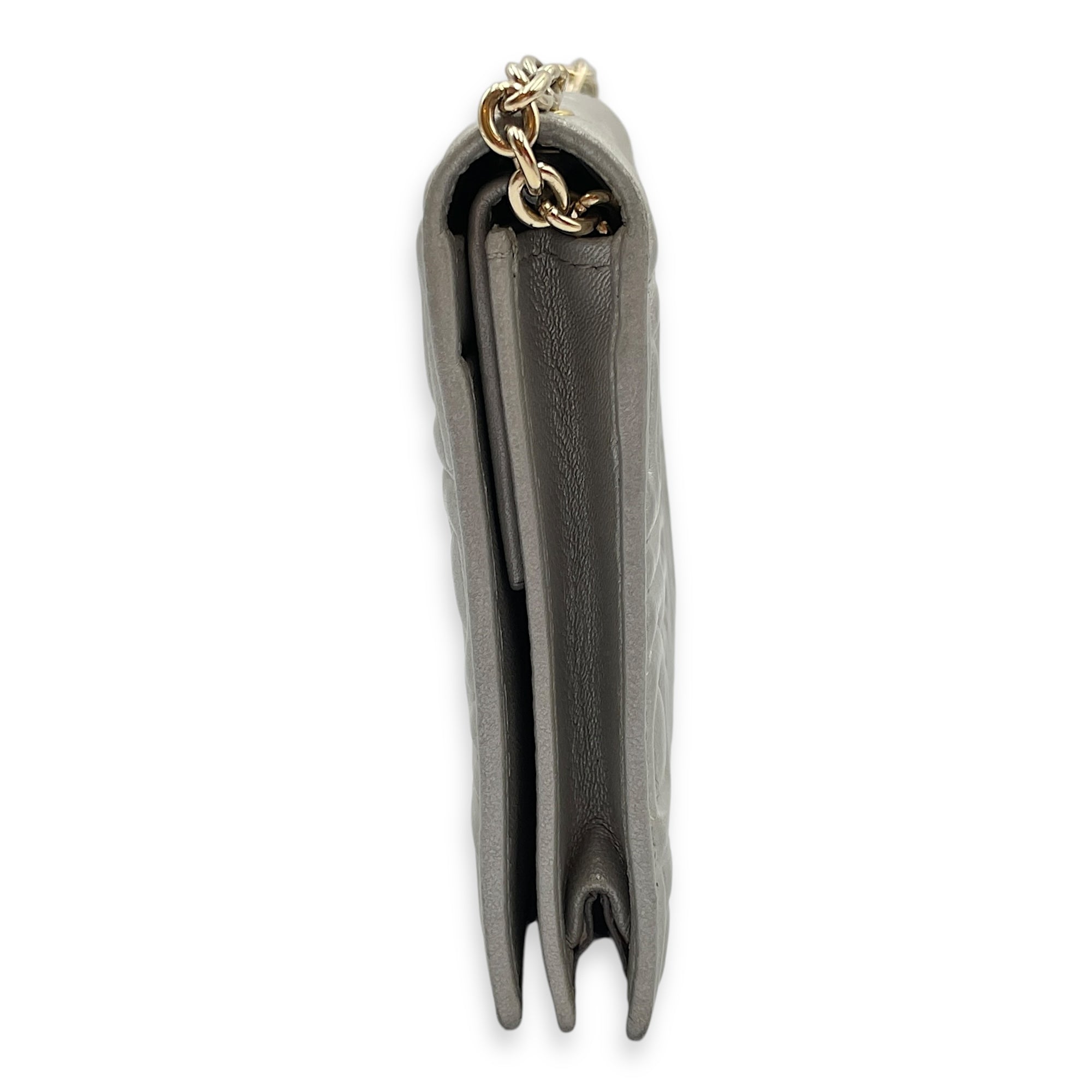 Metallic Embossed Leather Silver Wallet on Chain , Gold hardware