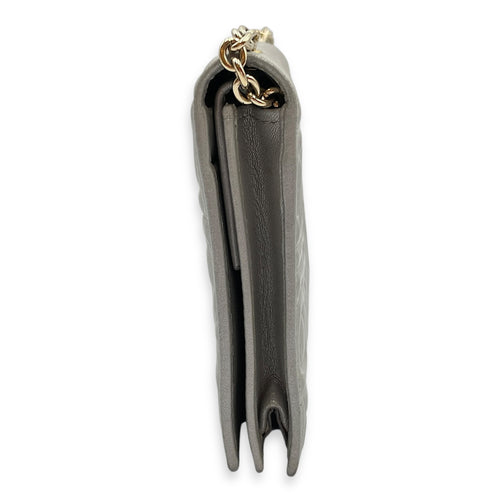 Metallic Embossed Leather Silver Wallet on Chain , Gold hardware