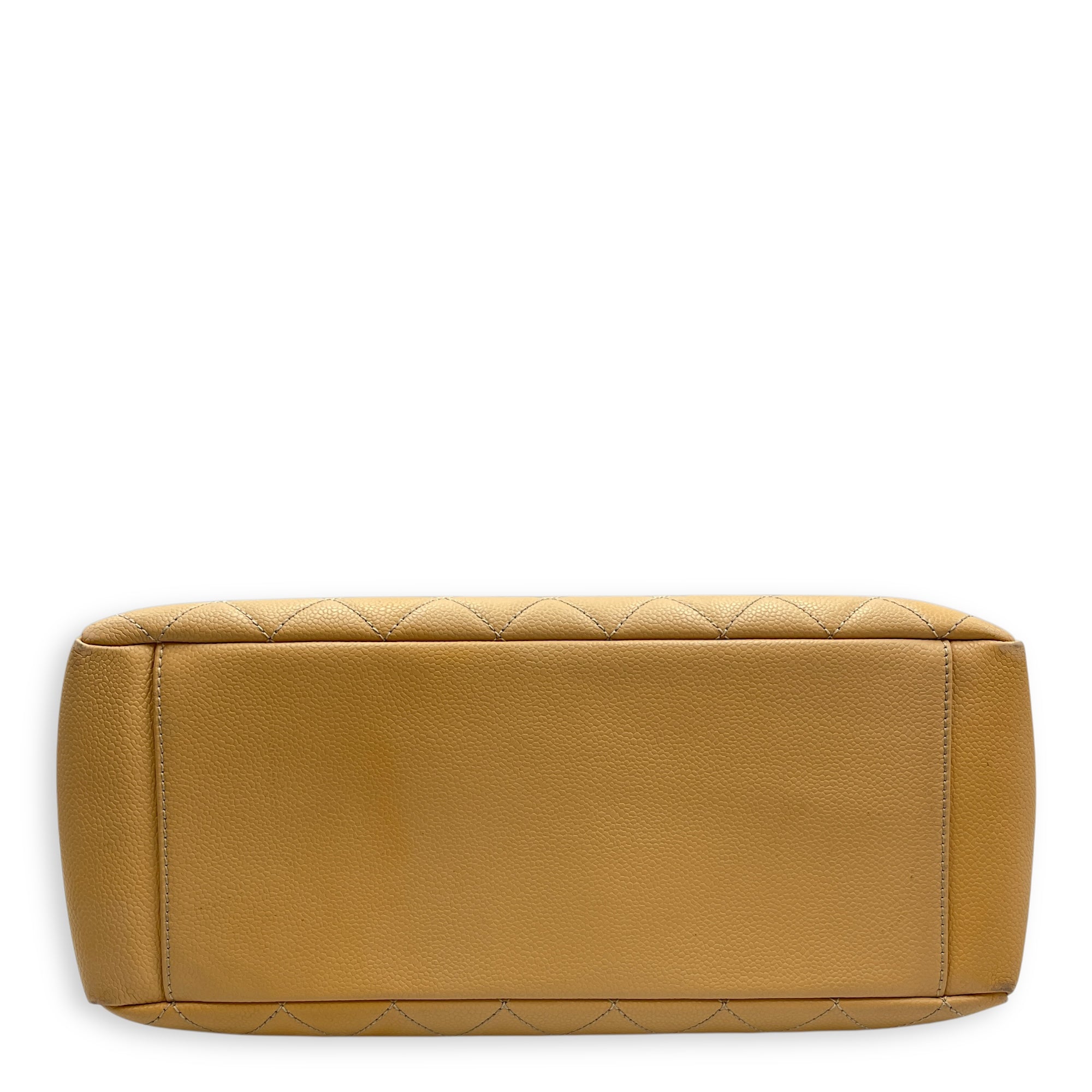 GST Beige Shoulder Bag in Caviar Leather, Silver hardware