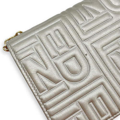 Metallic Embossed Leather Silver Wallet on Chain , Gold hardware