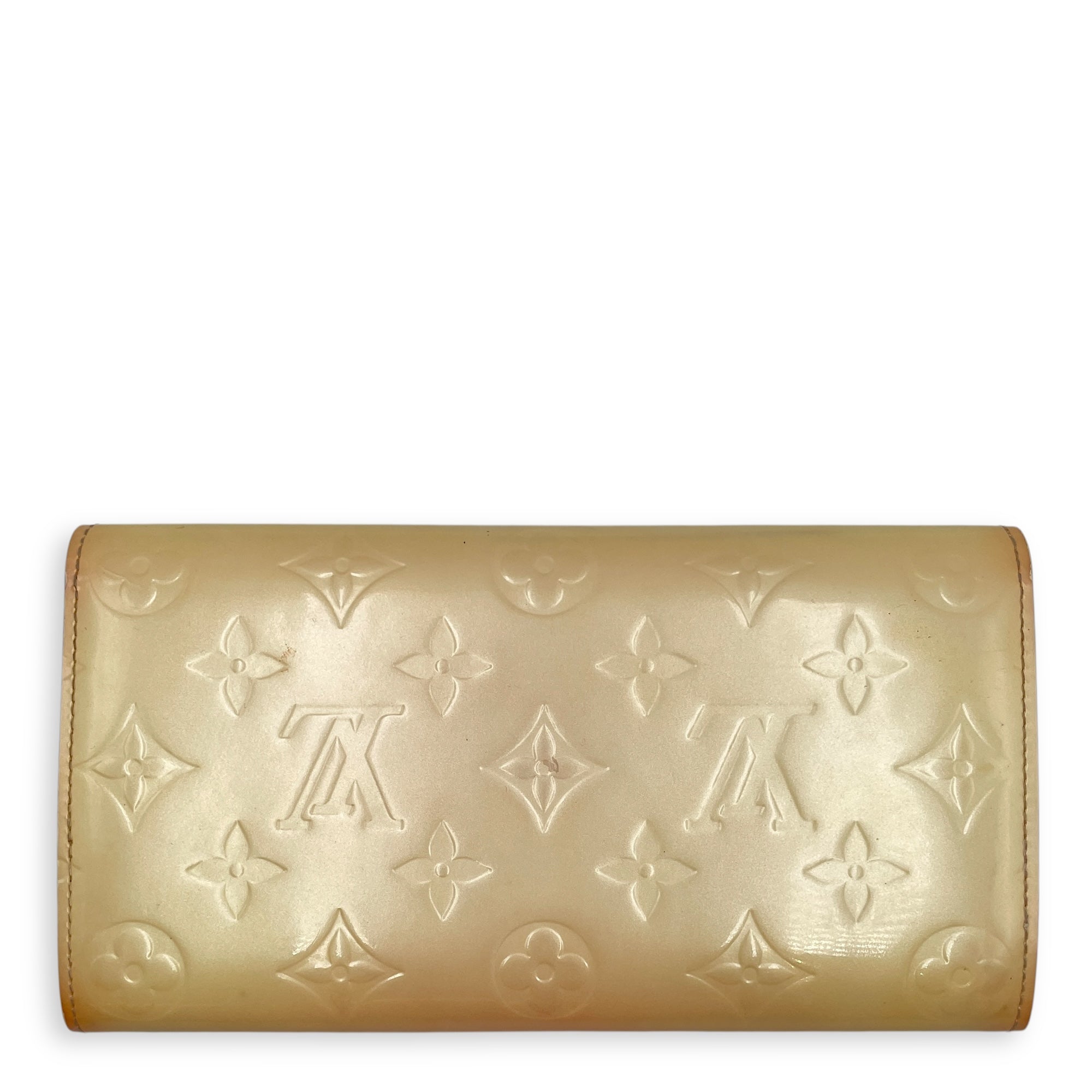Vernis Sarah Long White Wallet in Patent Leather, Gold hardware