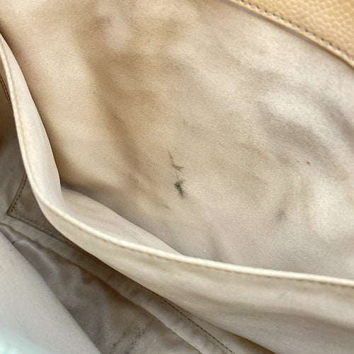 GST Beige Shoulder Bag in Caviar Leather, Silver hardware