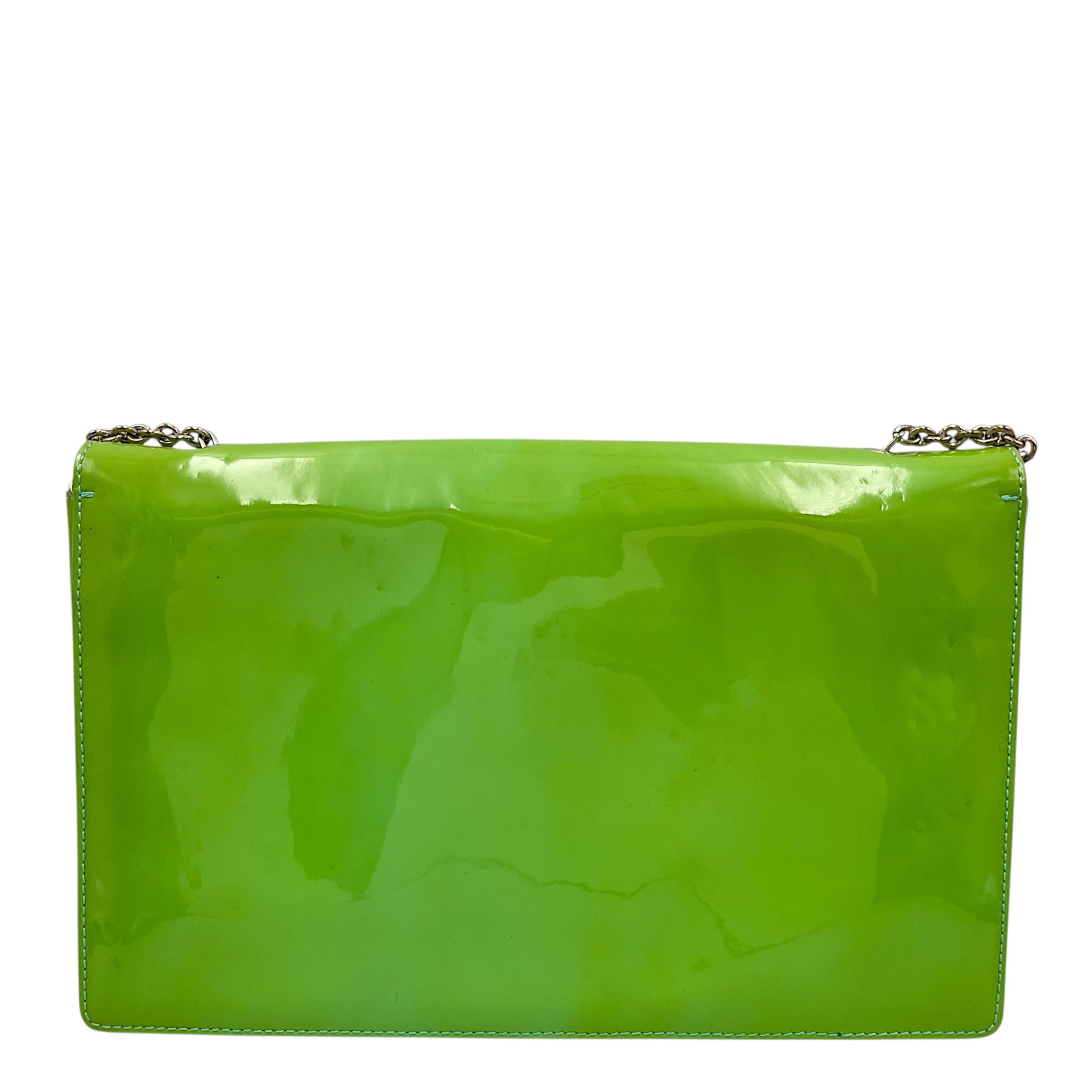 Cara Bow Green Crossbody Bag in Patent Leather, Silver hardware