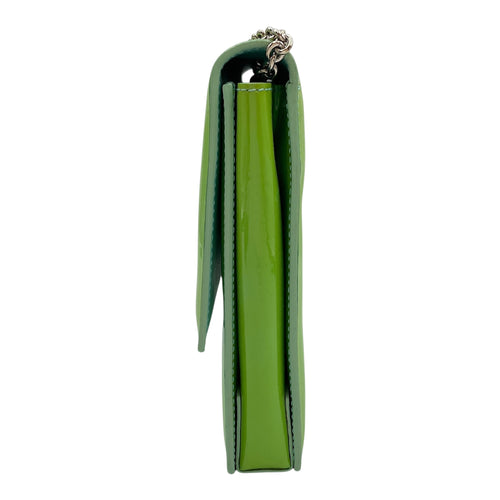 Cara Bow Green Crossbody Bag in Patent Leather, Silver hardware