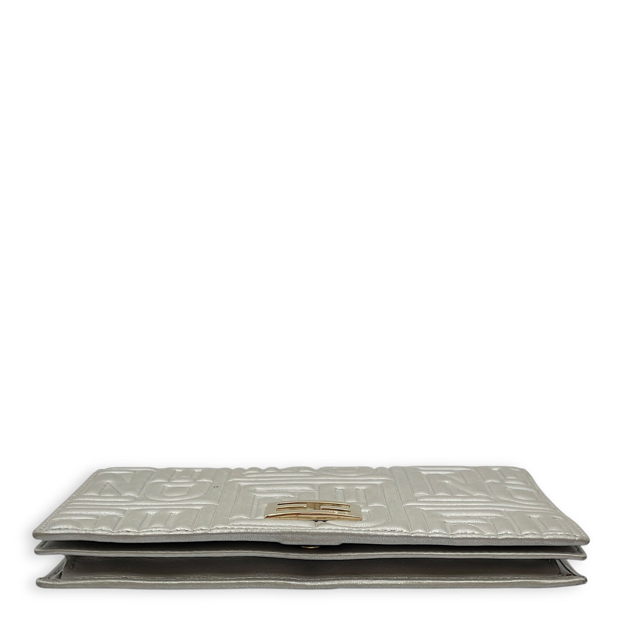 Metallic Embossed Leather Silver Wallet on Chain , Gold hardware