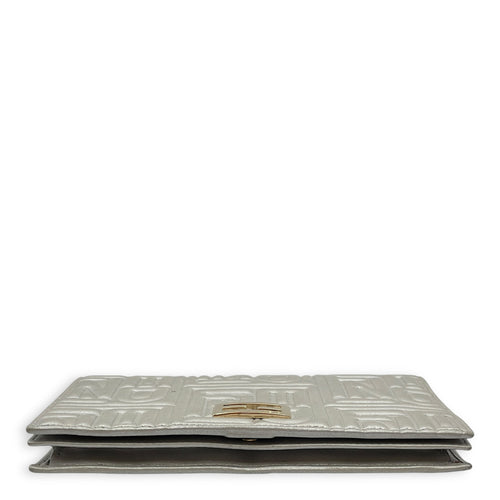 Metallic Embossed Leather Silver Wallet on Chain , Gold hardware