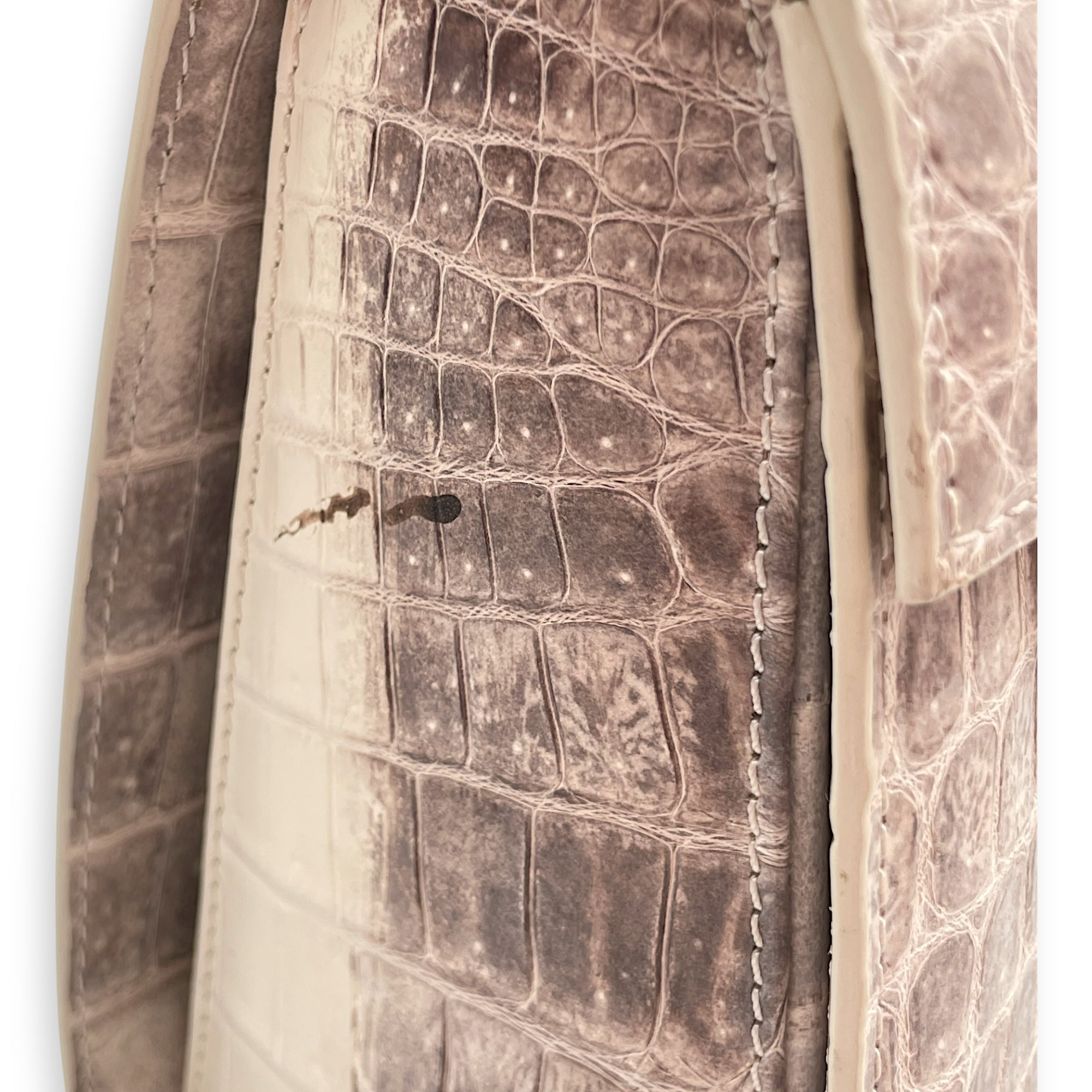 Homage Crescent White Top Handle Bag in Matte Niloticus, Silver hardware