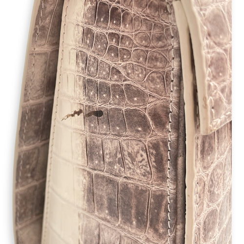 Homage Crescent White Top Handle Bag in Matte Niloticus, Silver hardware
