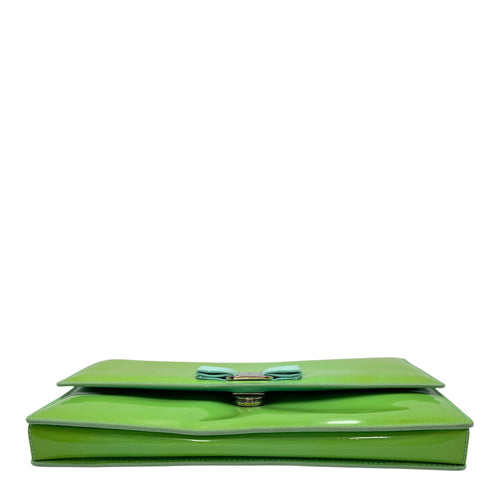 Cara Bow Green Crossbody Bag in Patent Leather, Silver hardware