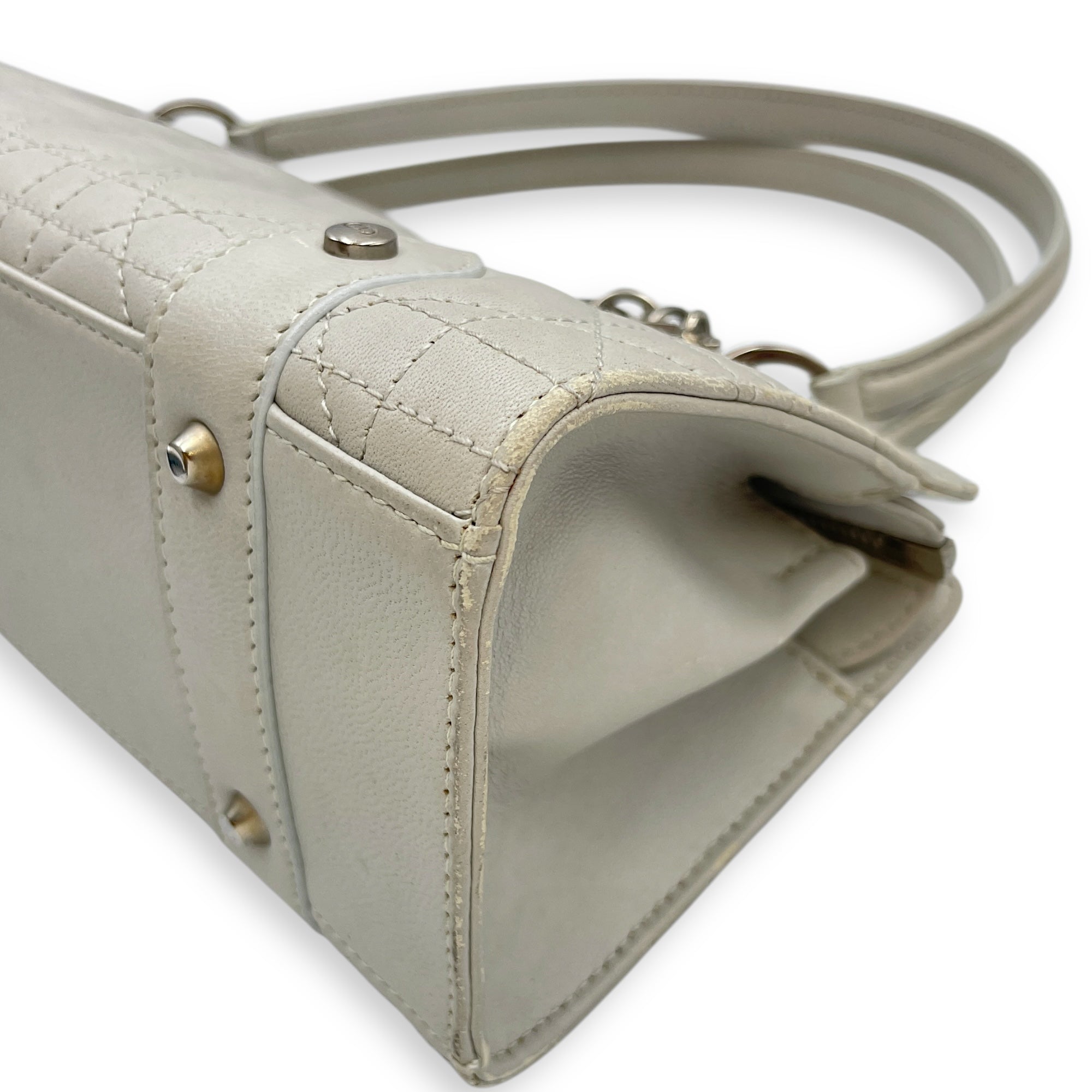 East West Cannage Quilted Grey Shoulder Bag in Lambskin, Silver hardware