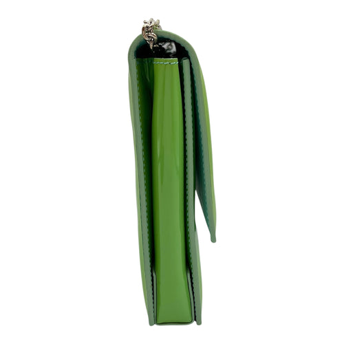 Cara Bow Green Crossbody Bag in Patent Leather, Silver hardware