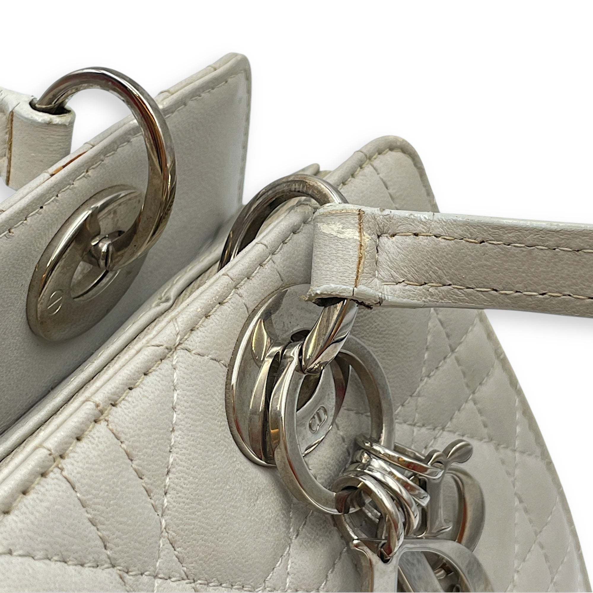 East West Cannage Quilted Grey Shoulder Bag in Lambskin, Silver hardware