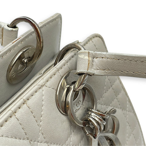 East West Cannage Quilted Grey Shoulder Bag in Lambskin, Silver hardware