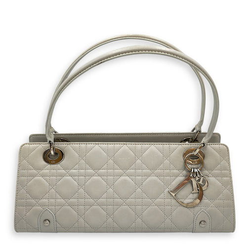 East West Cannage Quilted Grey Shoulder Bag in Lambskin, Silver hardware