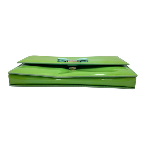 Cara Bow Green Crossbody Bag in Patent Leather, Silver hardware