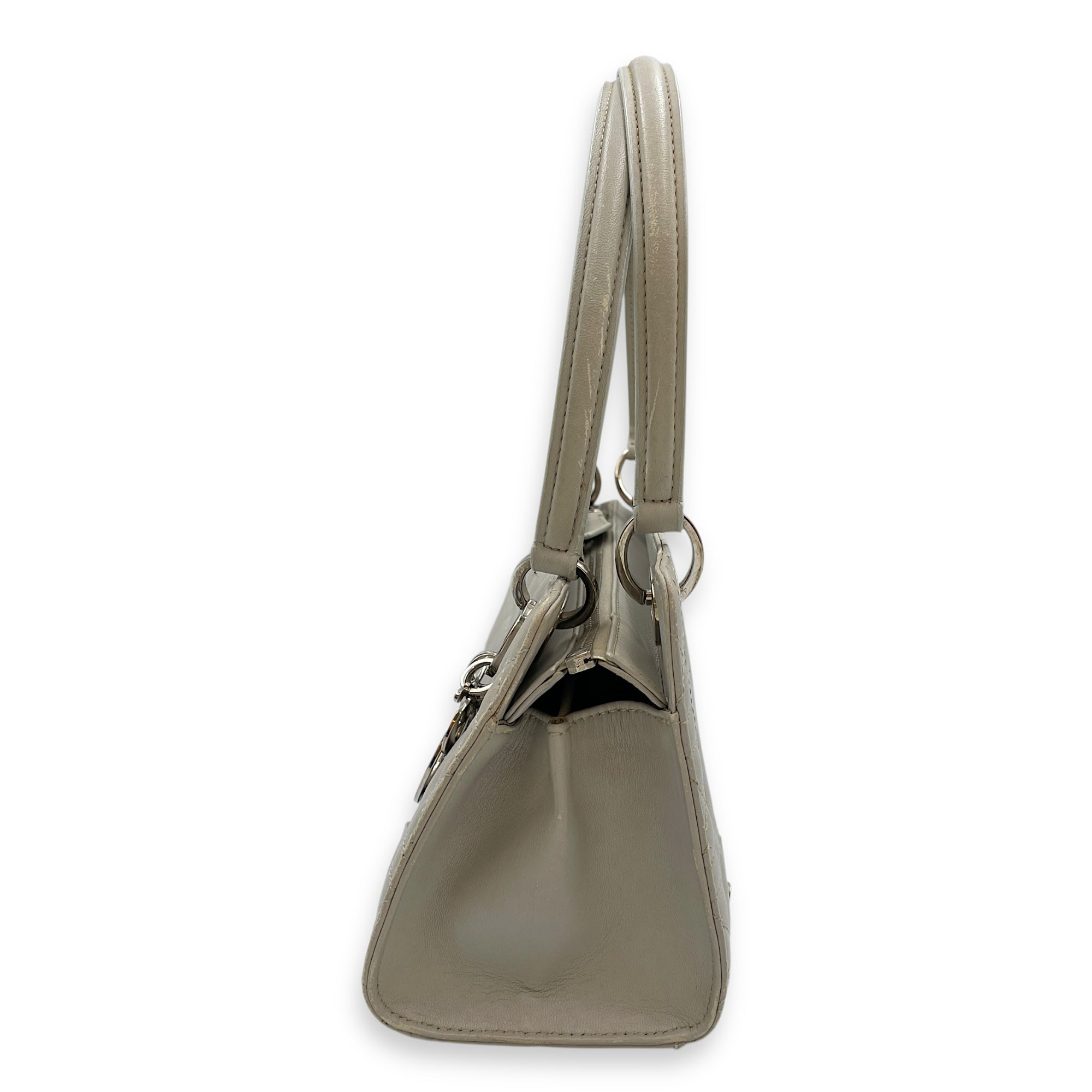 East West Cannage Quilted Grey Shoulder Bag in Lambskin, Silver hardware
