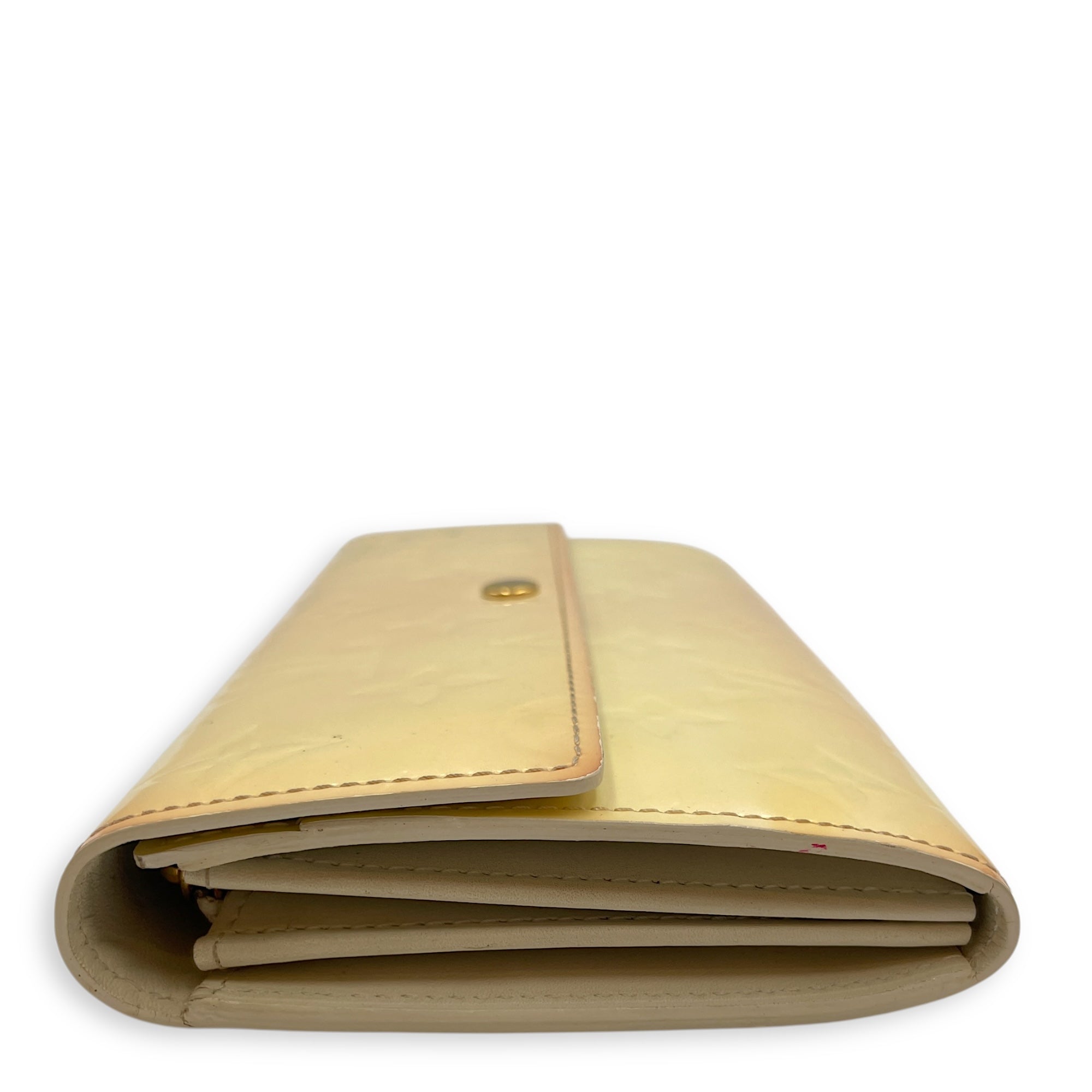 Vernis Sarah Long White Wallet in Patent Leather, Gold hardware
