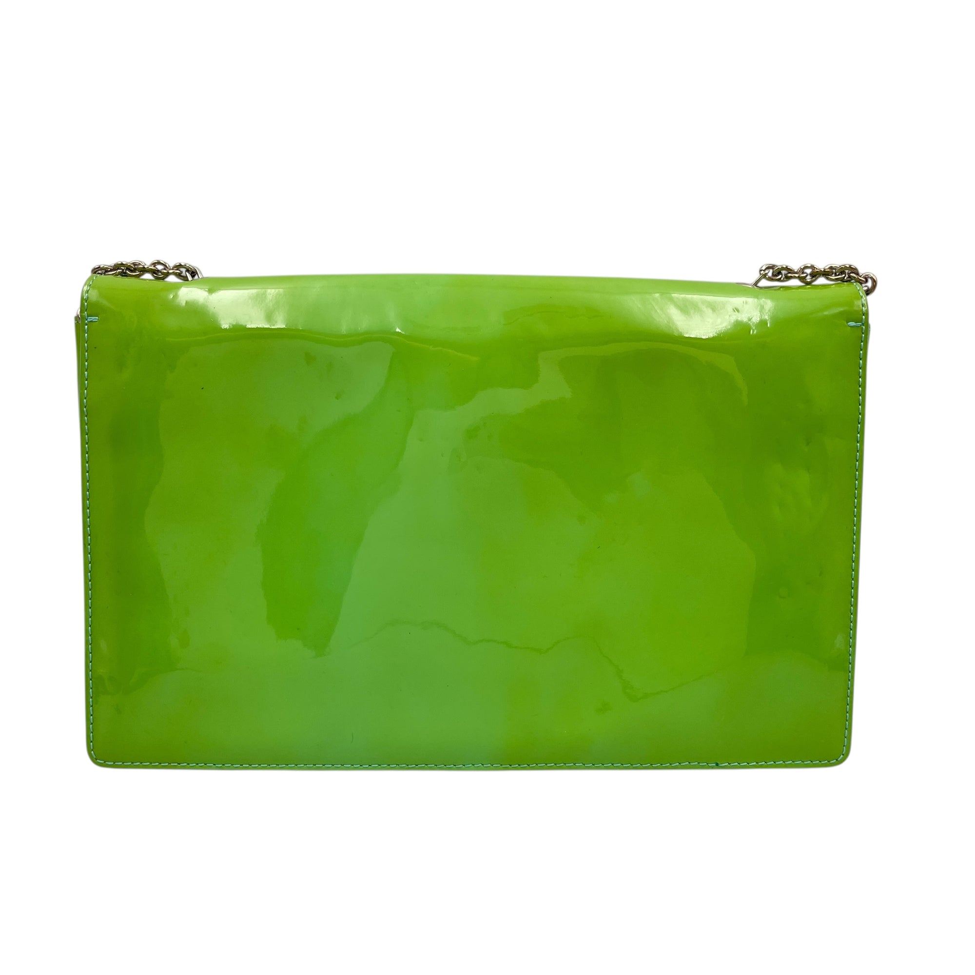 Cara Bow Green Crossbody Bag in Patent Leather, Silver hardware
