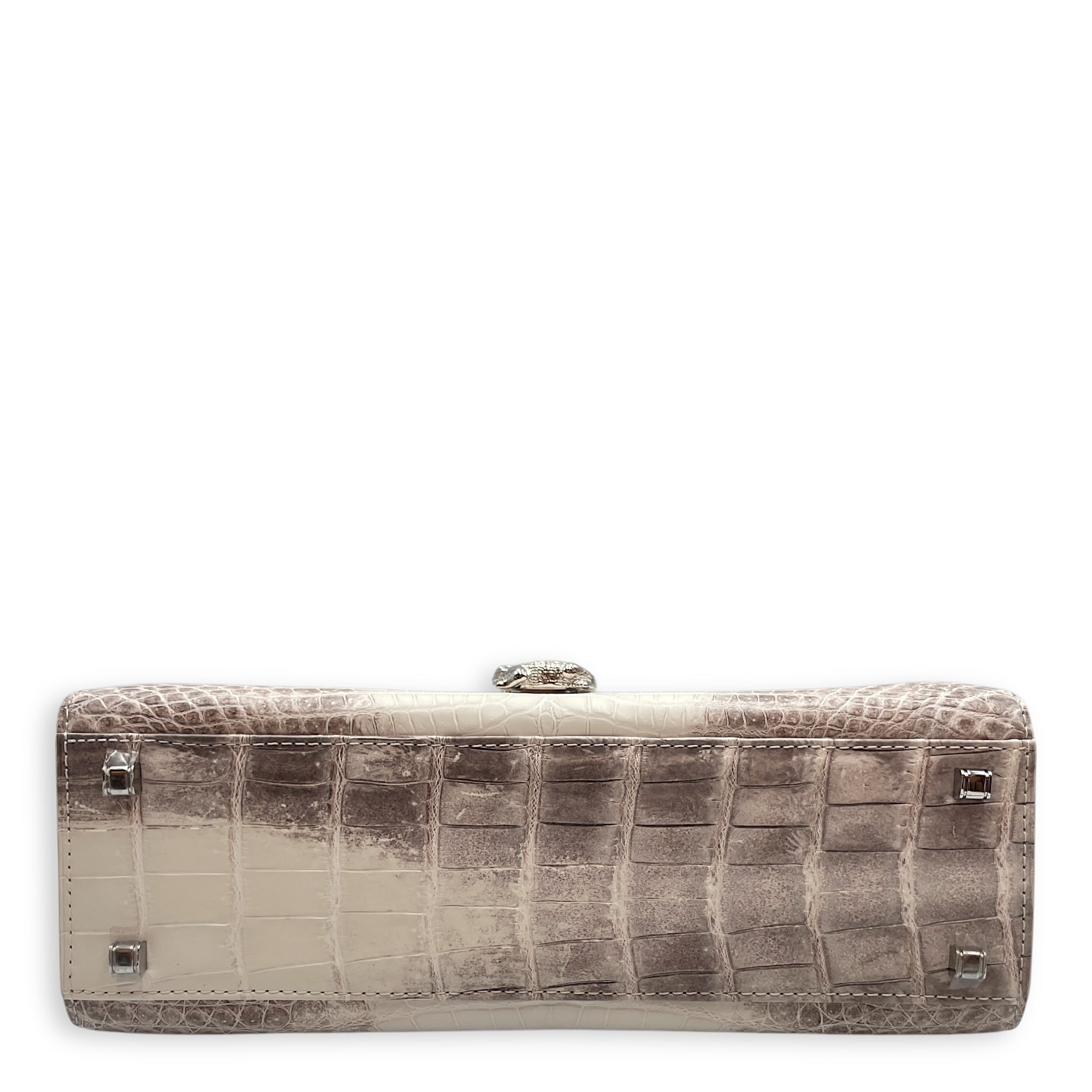 Homage Crescent White Top Handle Bag in Matte Niloticus, Silver hardware