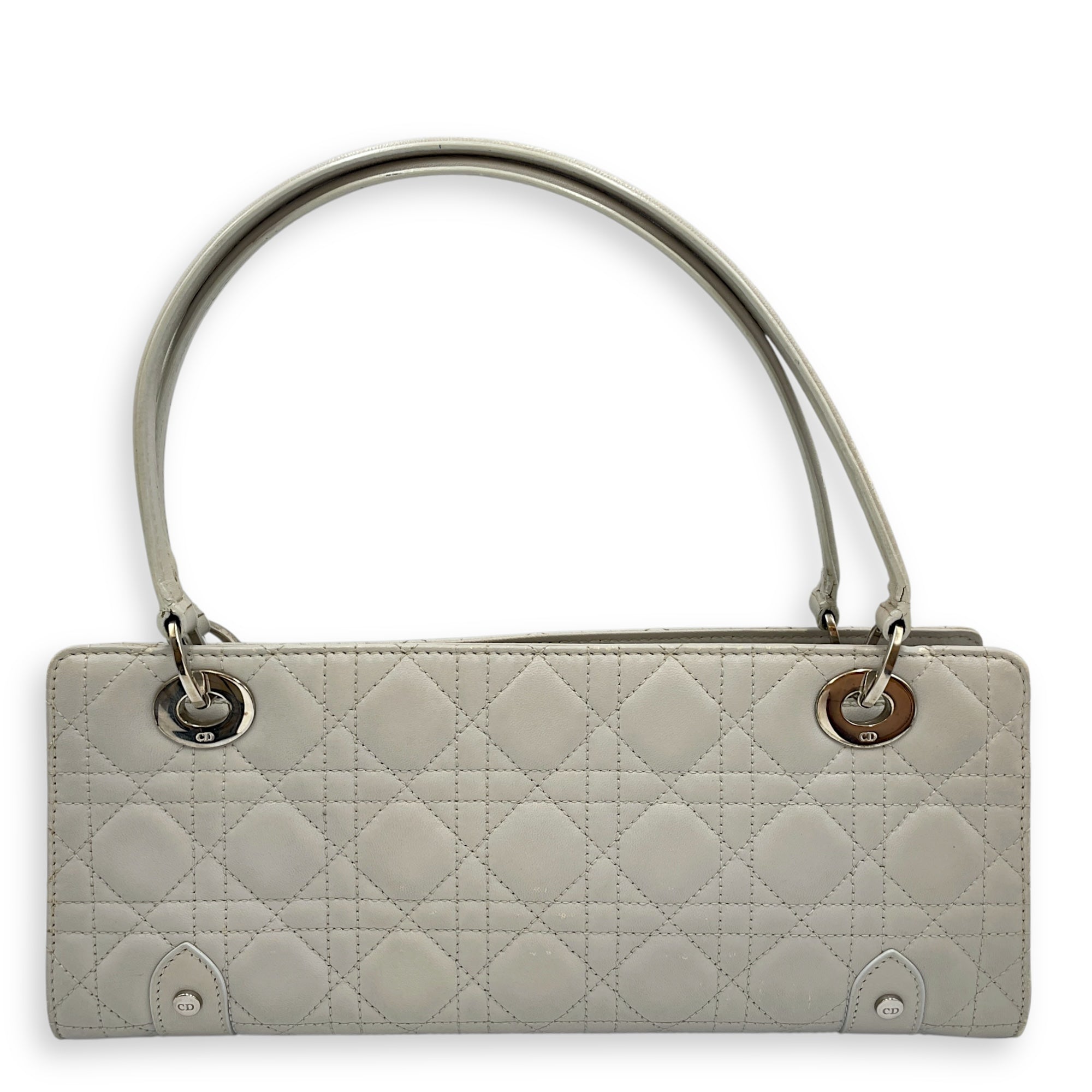 East West Cannage Quilted Grey Shoulder Bag in Lambskin, Silver hardware