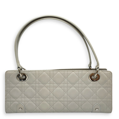 East West Cannage Quilted Grey Shoulder Bag in Lambskin, Silver hardware