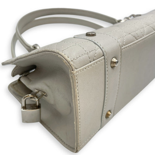 East West Cannage Quilted Grey Shoulder Bag in Lambskin, Silver hardware
