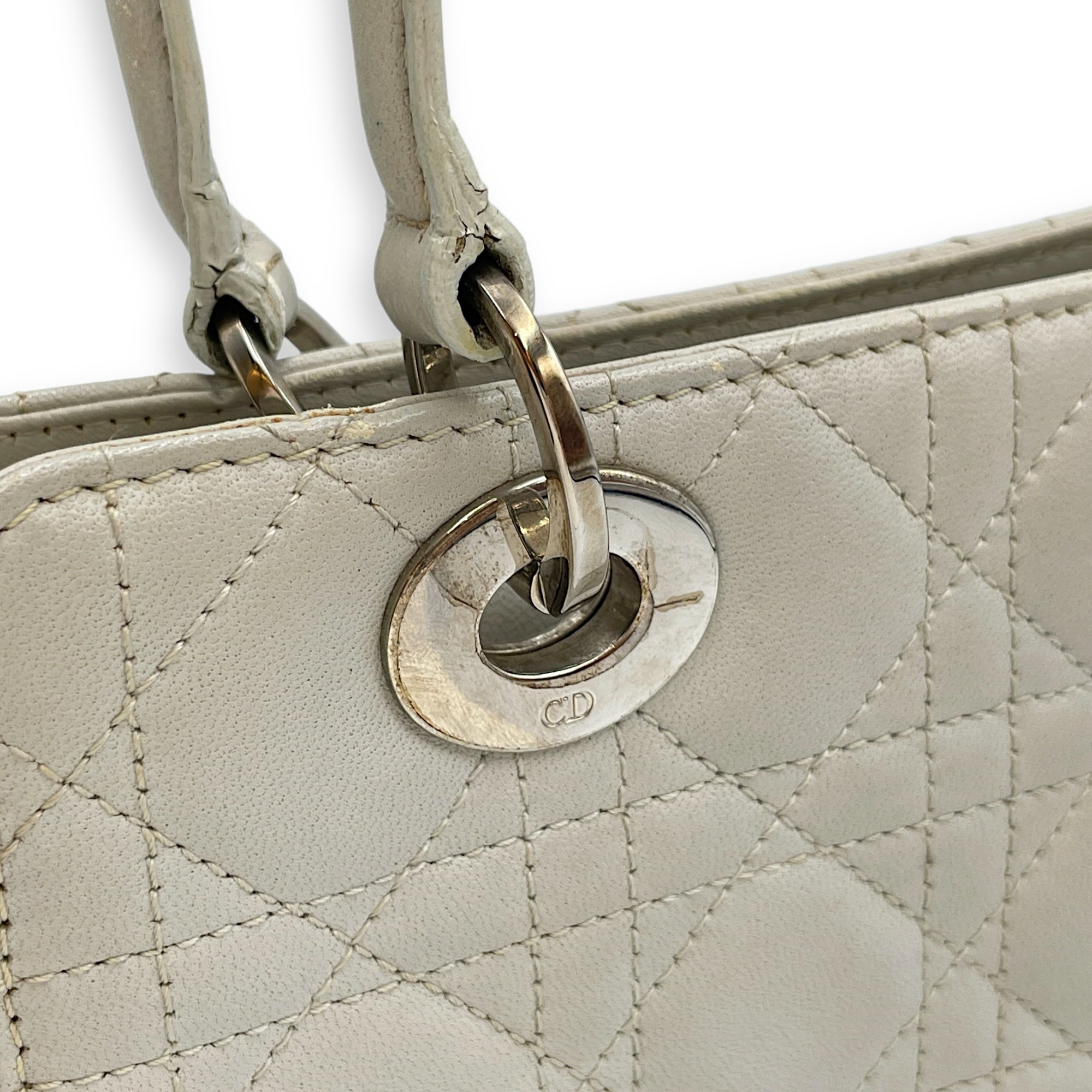 East West Cannage Quilted Grey Shoulder Bag in Lambskin, Silver hardware