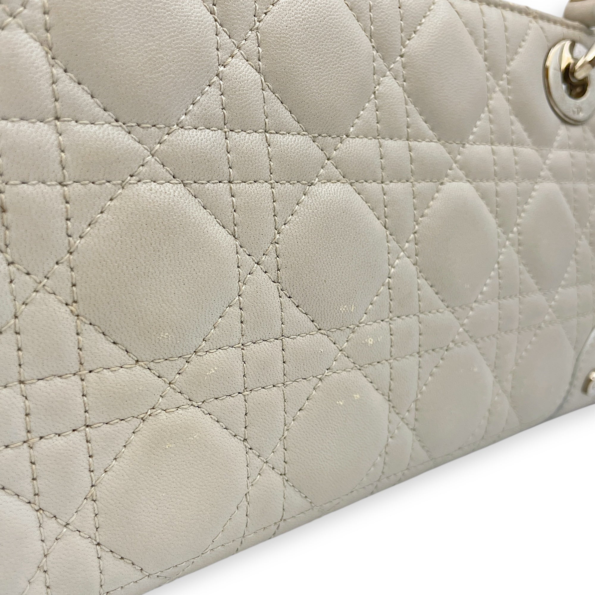 East West Cannage Quilted Grey Shoulder Bag in Lambskin, Silver hardware