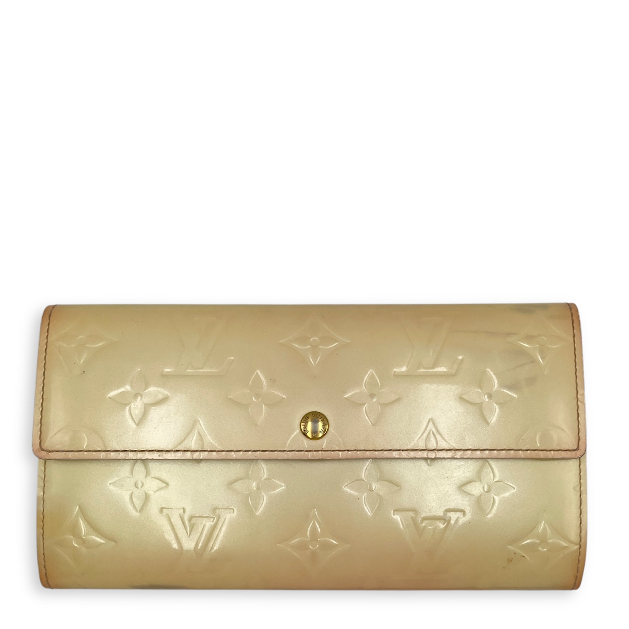 Vernis Sarah Long White Wallet in Patent Leather, Gold hardware