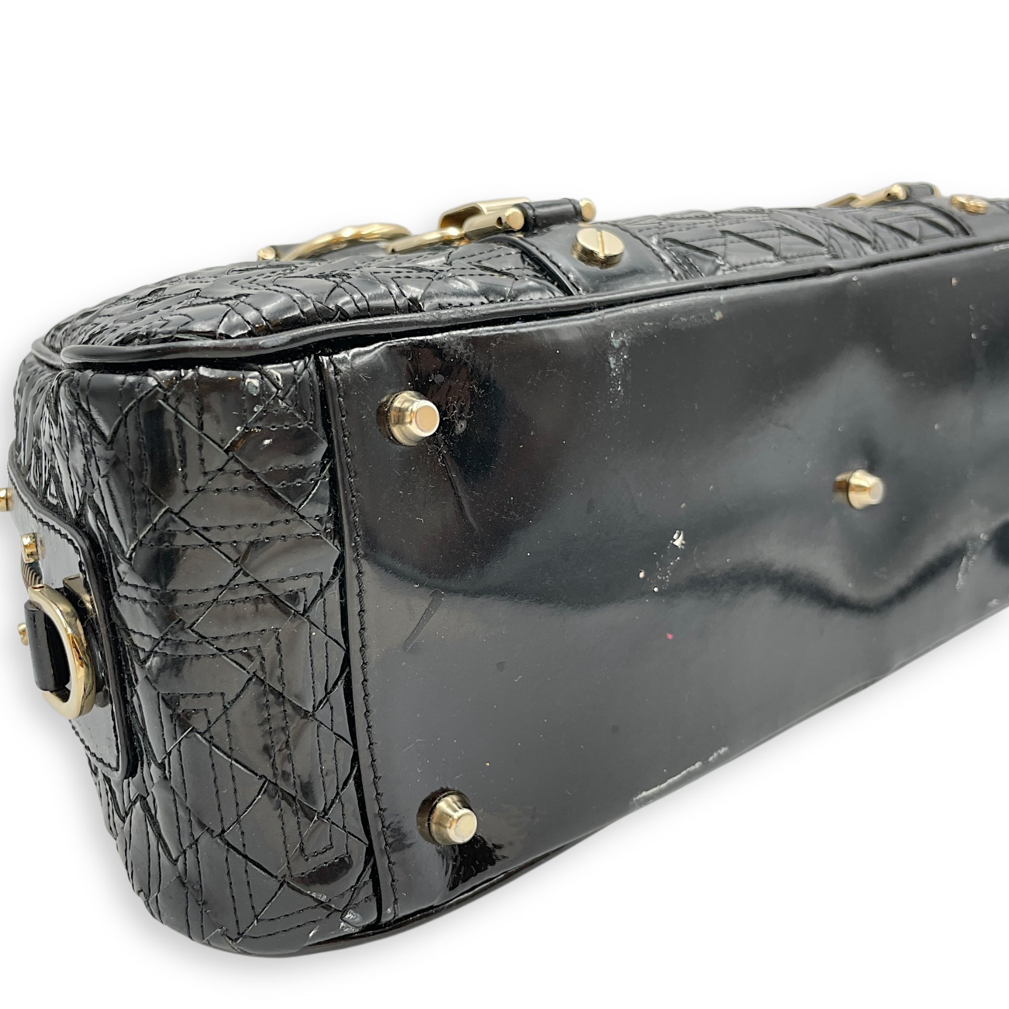 Snap Out Of It Satchel Black Top Handle Bag in Patent Leather, Gold hardware