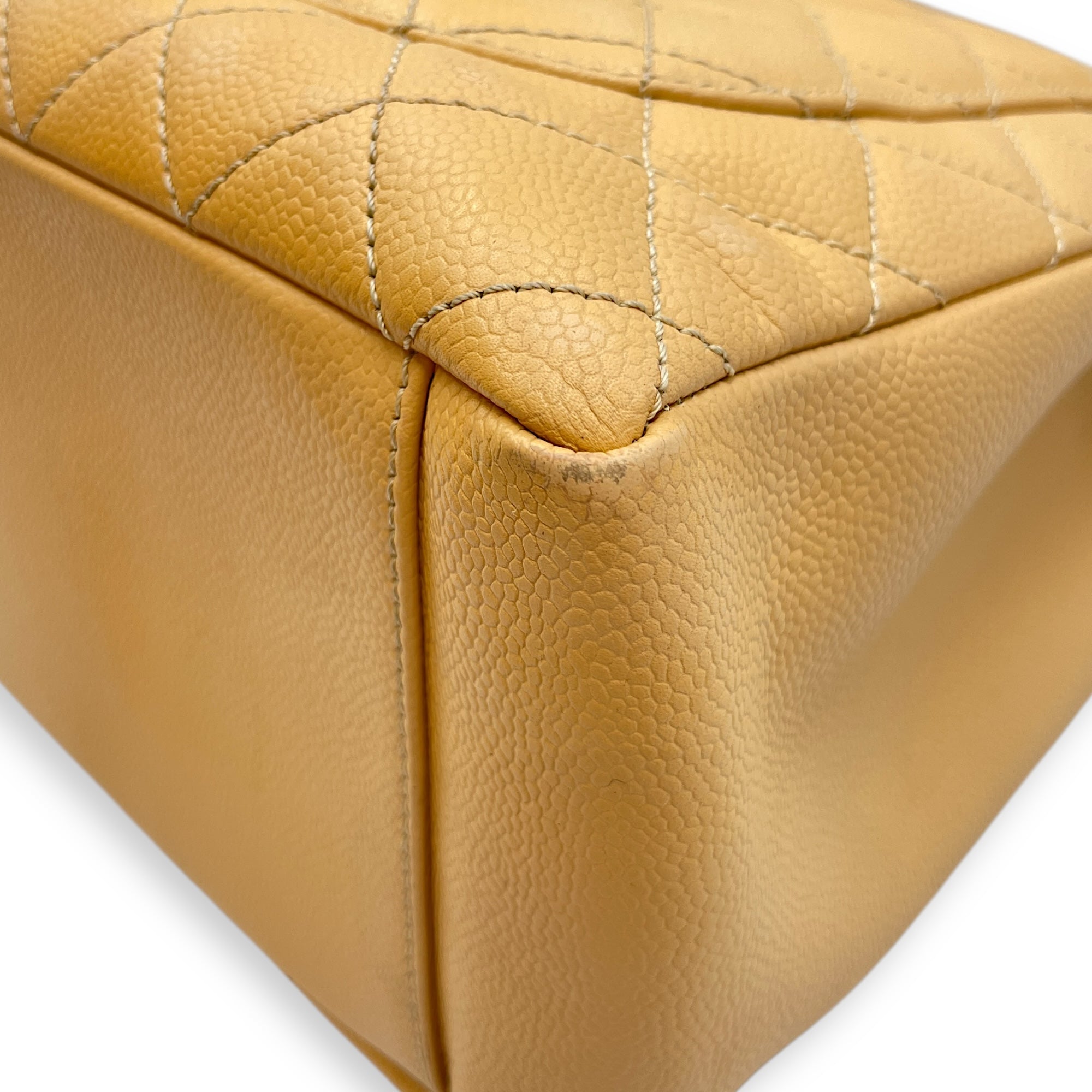 GST Beige Shoulder Bag in Caviar Leather, Silver hardware