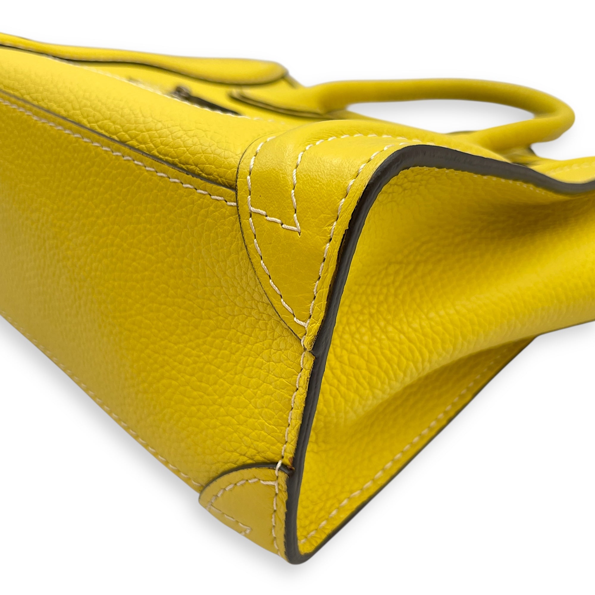 Nano Yellow Luggage in Calfskin, Silver hardware