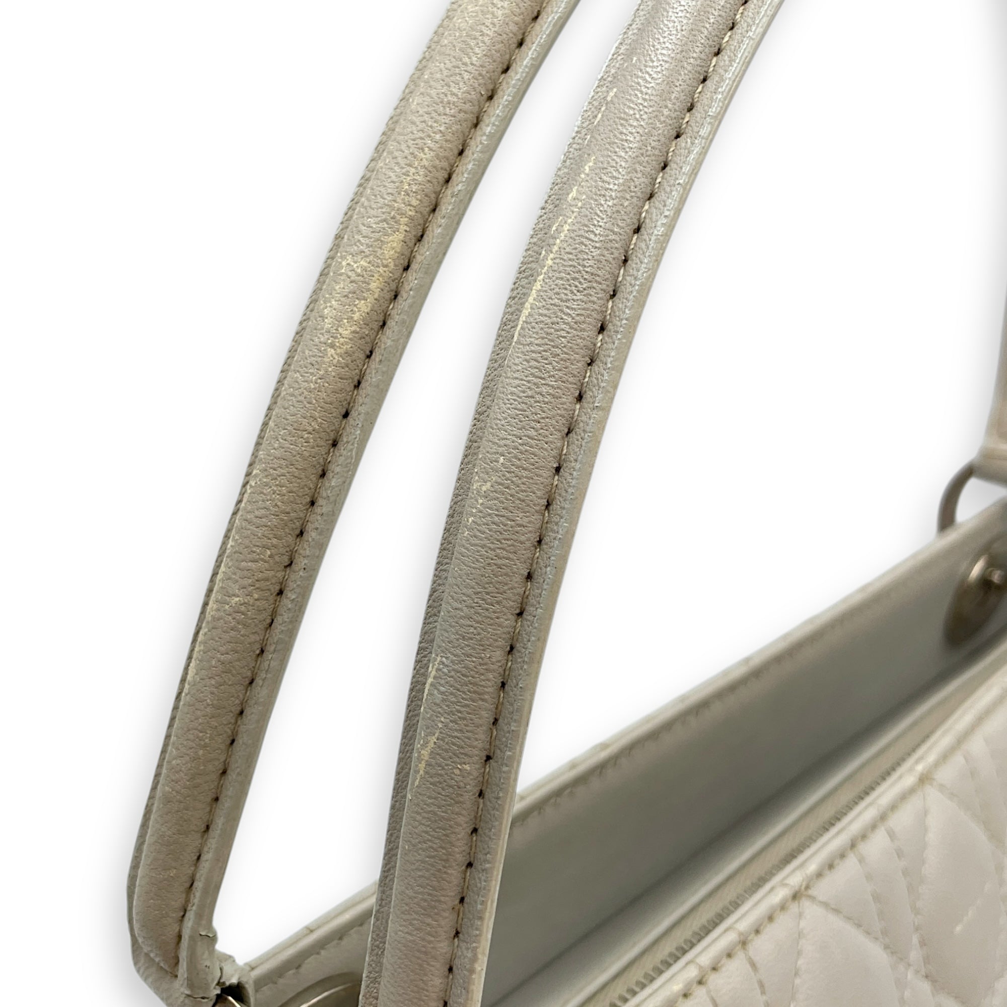 East West Cannage Quilted Grey Shoulder Bag in Lambskin, Silver hardware