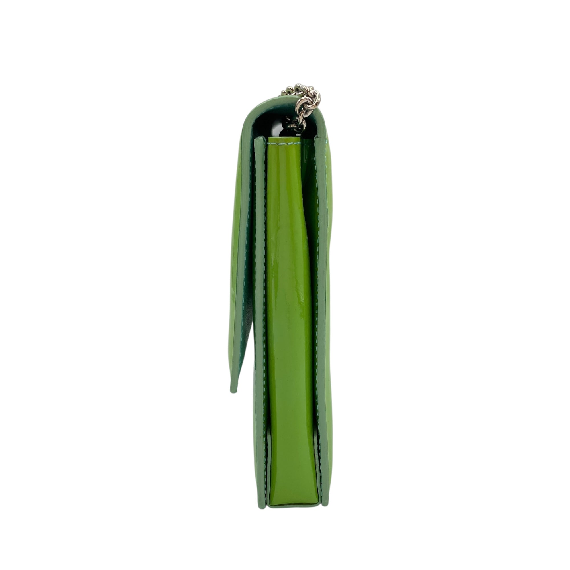 Cara Bow Green Crossbody Bag in Patent Leather, Silver hardware