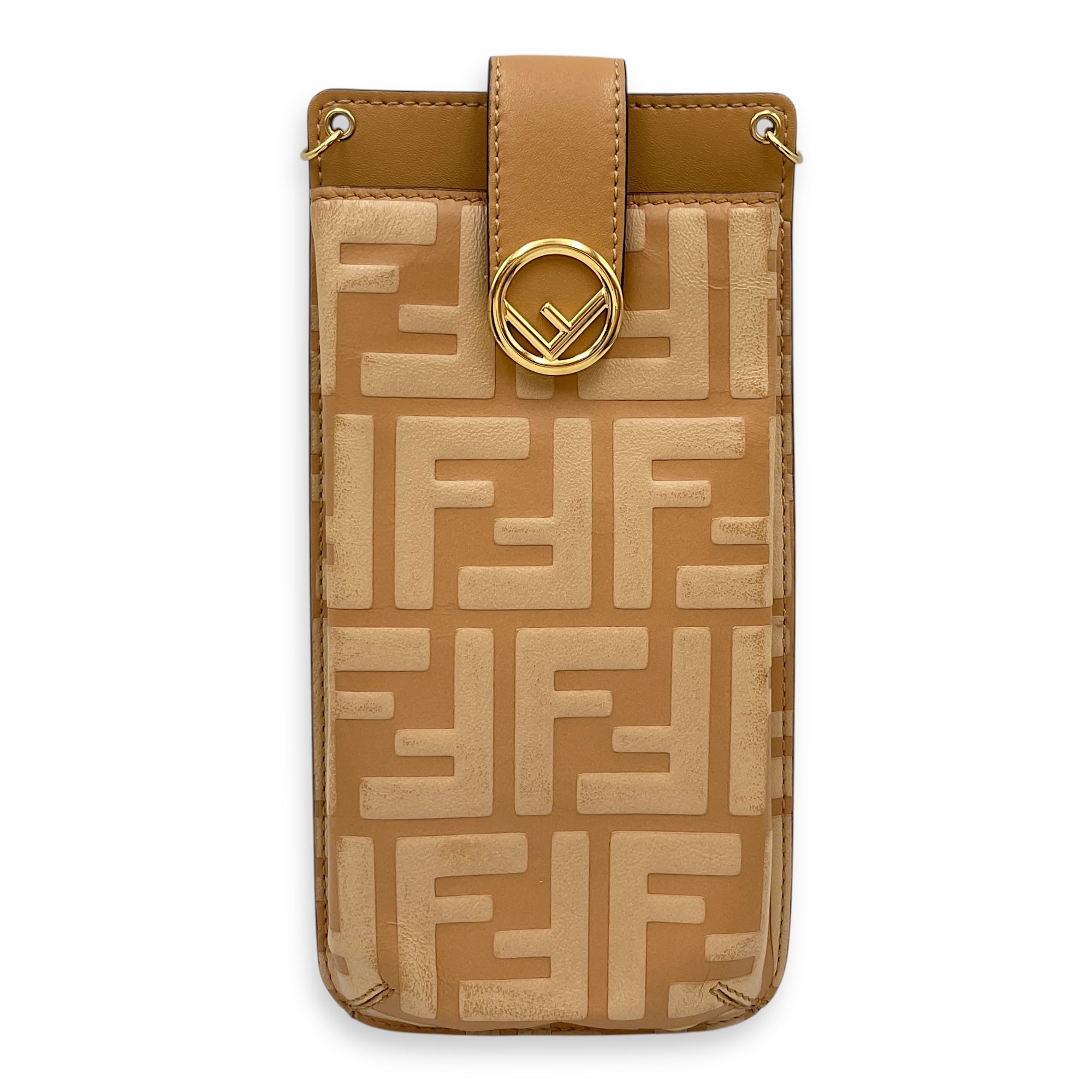 Phone holder Pouch Zucca Embossed Beige Crossbody Bag in Calfskin, Gold hardware