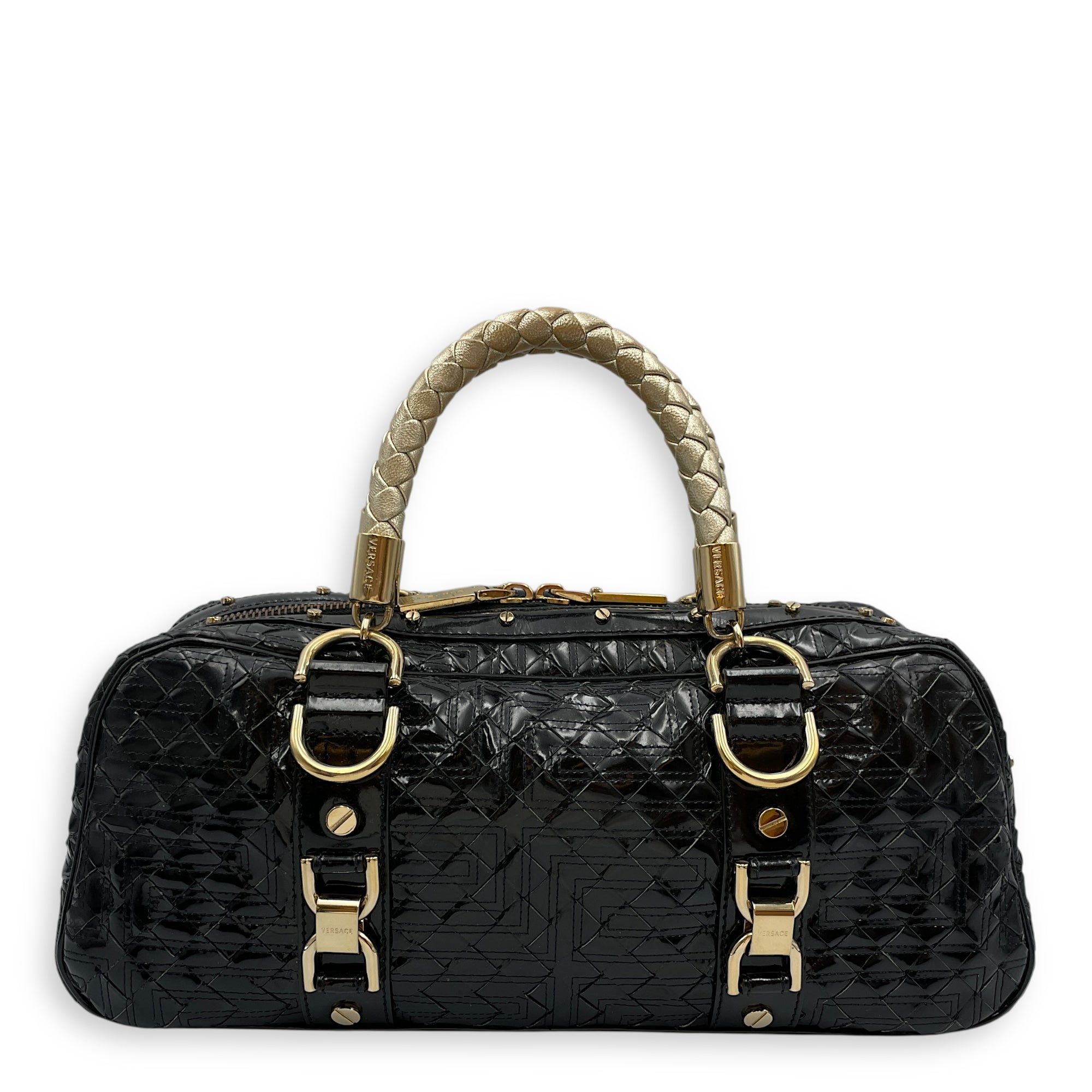 Snap Out Of It Satchel Black Top Handle Bag in Patent Leather, Gold hardware