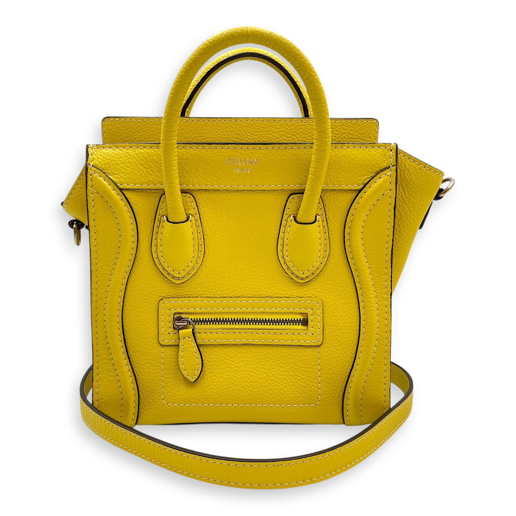 Nano Yellow Luggage in Calfskin, Silver hardware