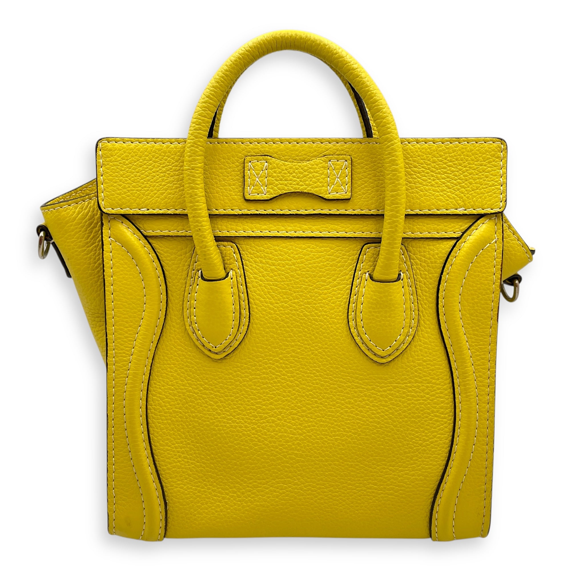 Nano Yellow Luggage in Calfskin, Silver hardware