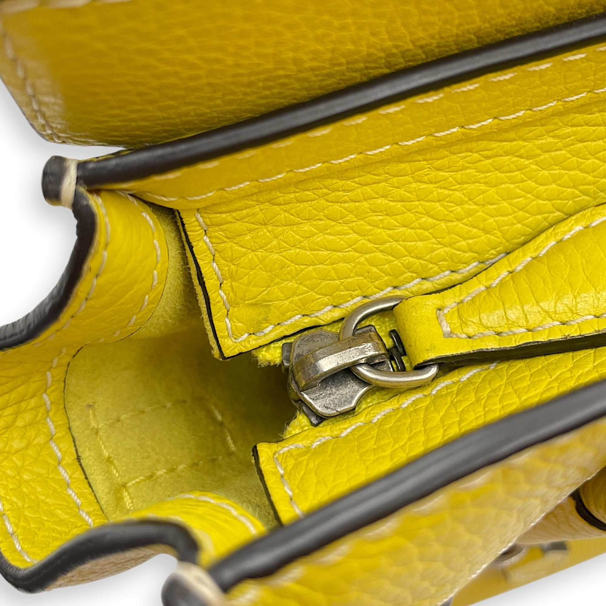 Nano Yellow Luggage in Calfskin, Silver hardware