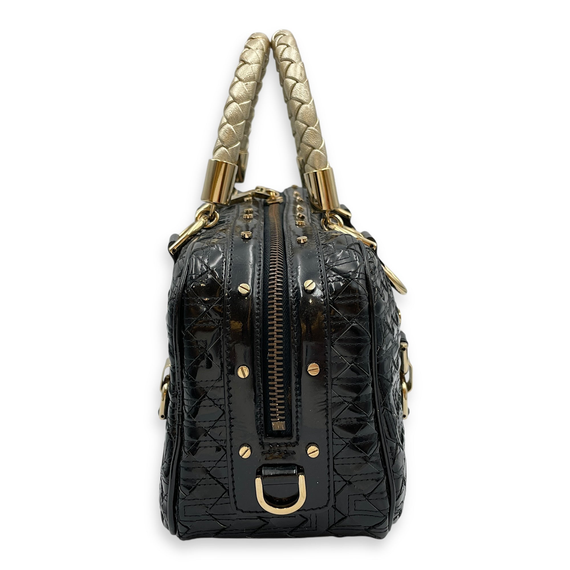 Snap Out Of It Satchel Black Top Handle Bag in Patent Leather, Gold hardware