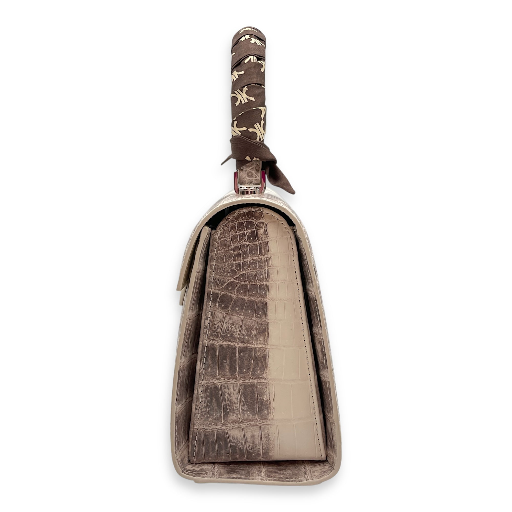 Homage Crescent White Top Handle Bag in Matte Niloticus, Silver hardware