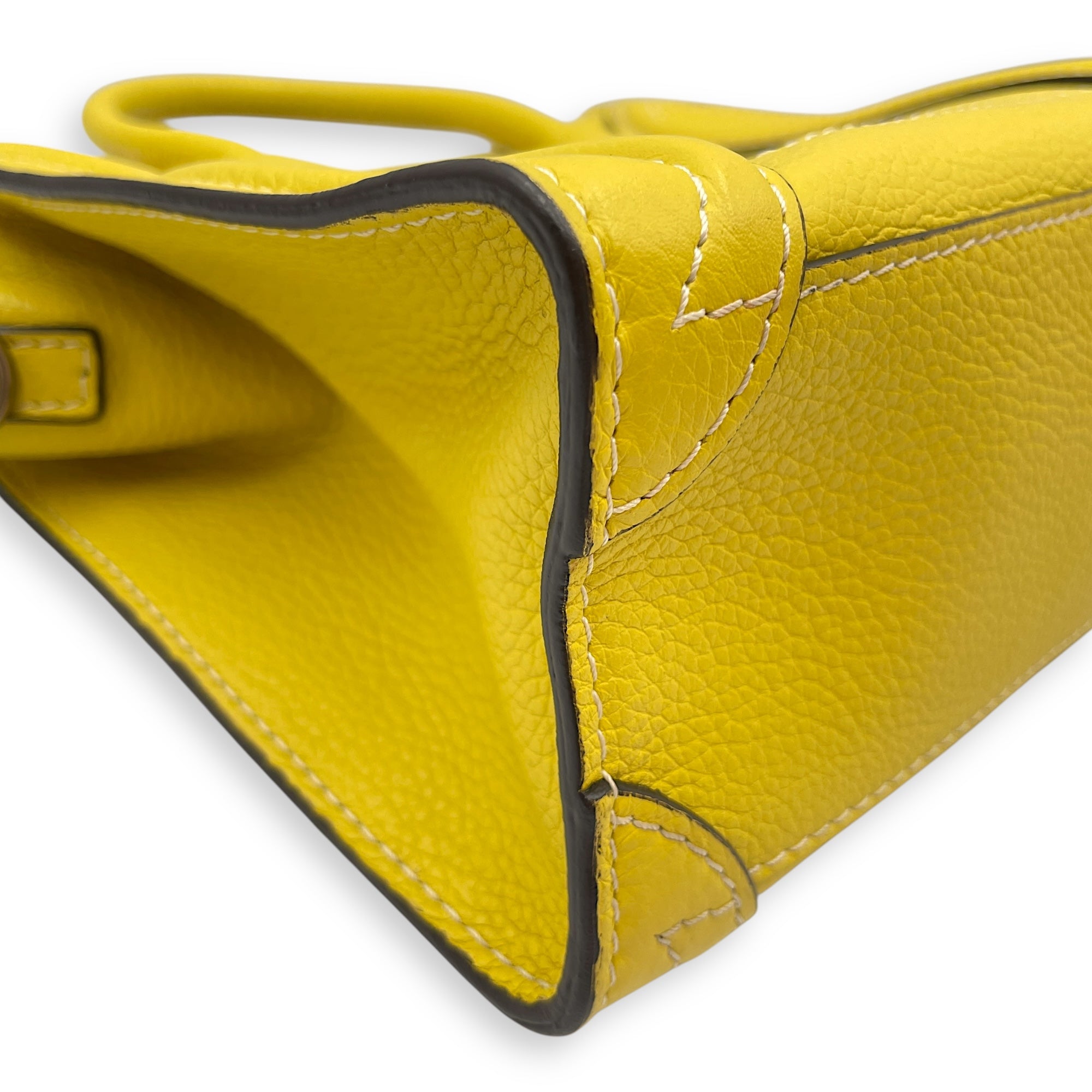 Nano Yellow Luggage in Calfskin, Silver hardware