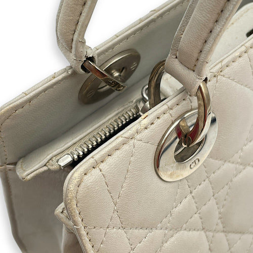 East West Cannage Quilted Grey Shoulder Bag in Lambskin, Silver hardware